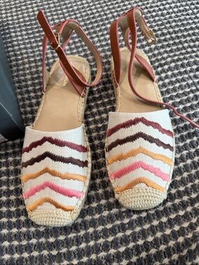 Ann Taylor Chevron Espadrille Sandals in Cream, Pink and Rust